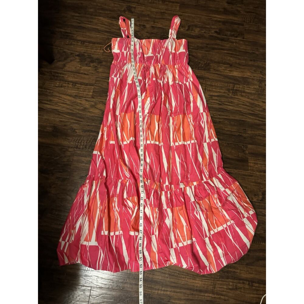 London Times Roya Maxi Dress Pink Orange Square Neck Cotton Sz:10 Beach - Picture 8 of 10
